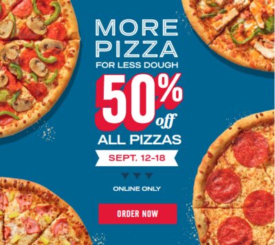 [Domino's Pizza] 所有比萨饼 50% 折扣（9 月 12 日至 18 日）