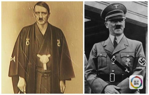 希特勒着纳粹军服与和服对比照。（图片来源：《每日快报》网站）