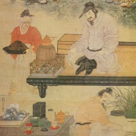 明代丁云鹏的煮茶图，描绘了当时煮茶的情景