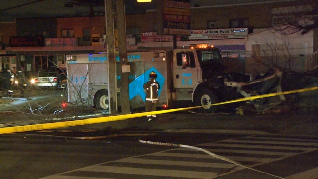 Power has been restored in the Weston Road and Sheppard Avenue area after an EMS support truck crashed into a hydro pole late Thursday night.