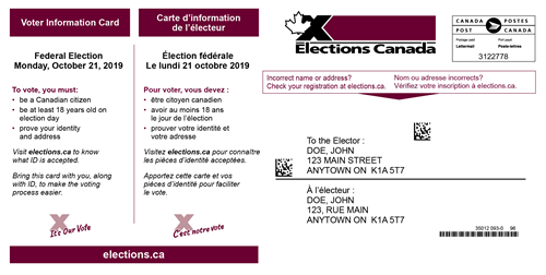 Front of the Voter information card