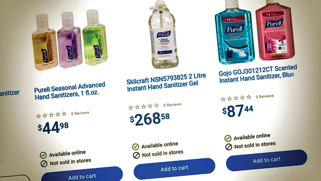 亚马逊网站上售卖的消毒洗手液价格高达268.58元。CTV