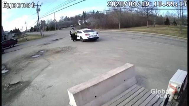 Surveillance video appears to show the suspect in a mass shooting that killed at least 23 people in Nova Scotia on April 19, 2020.