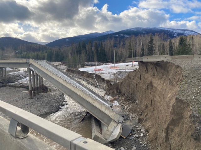 A side view of the damage to the Coquihalla Highway.
