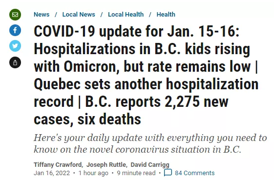 突发！BC省儿童因Omicron住院率2天翻倍