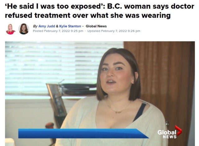 BC省一女子穿衣太暴露 视频求诊时被医生拒绝