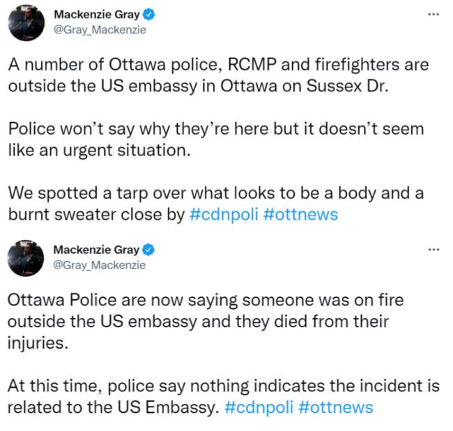 美国大使馆：有人自焚 当场烧死！警方三缄其口