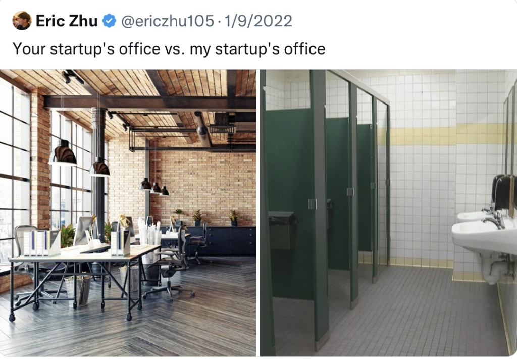 埃里克(Eric Zhu)戏称他的「初创办公室」就是学校厕所。 Twitter@EricZhu105
