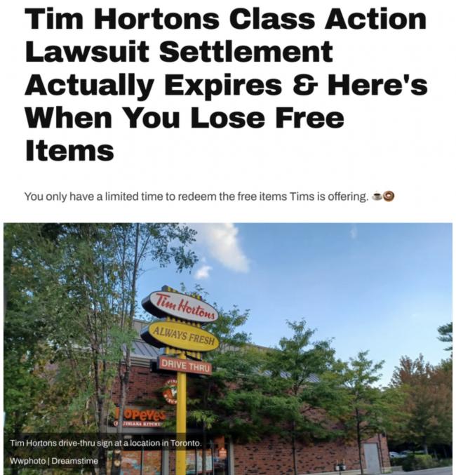 TimHortons陷集体诉讼！顾客限时免费领咖啡面包