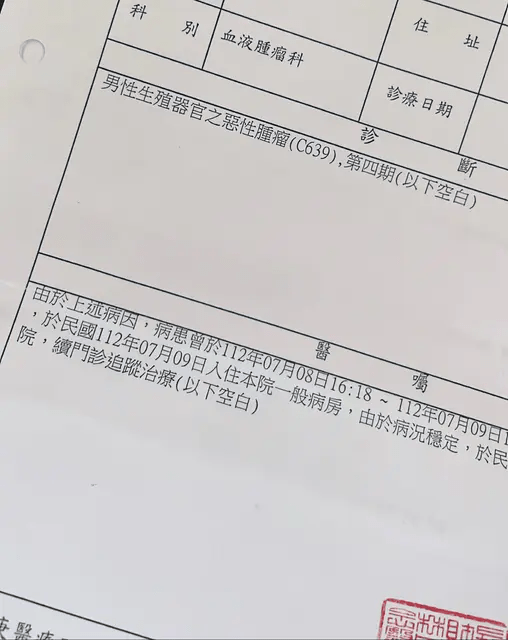 检查后发现患有4期癌症。(图片来源:Dcard讨论区)