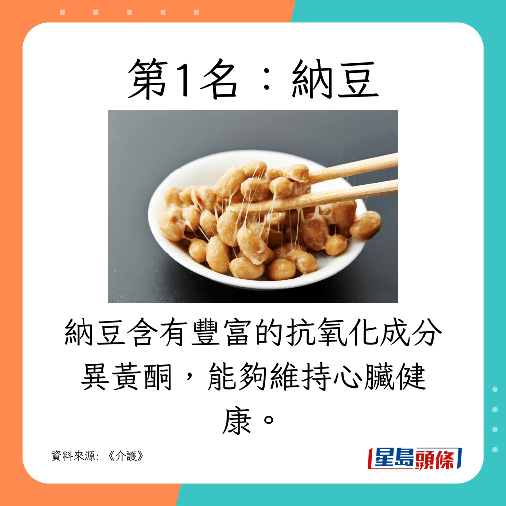 纳豆含有丰富的抗氧化成分异黄酮,能够维持心脏健康。