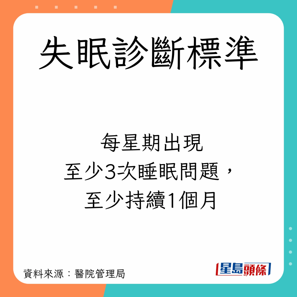 睡眠问题每星期至少3次,至少持续1个月