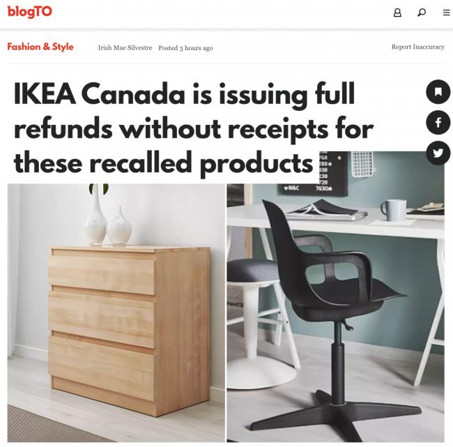 注意！加拿大IKEA网红家具爆安全隐患、全部召回